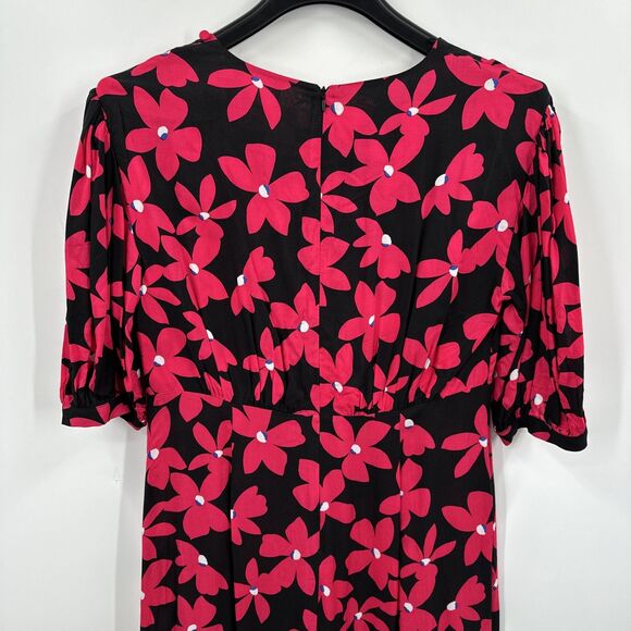 Calvin Klein Dress 12 Black Pink Floral Short Puff Sleeve Ruffle Party Wedding - Picture 5 of 11
